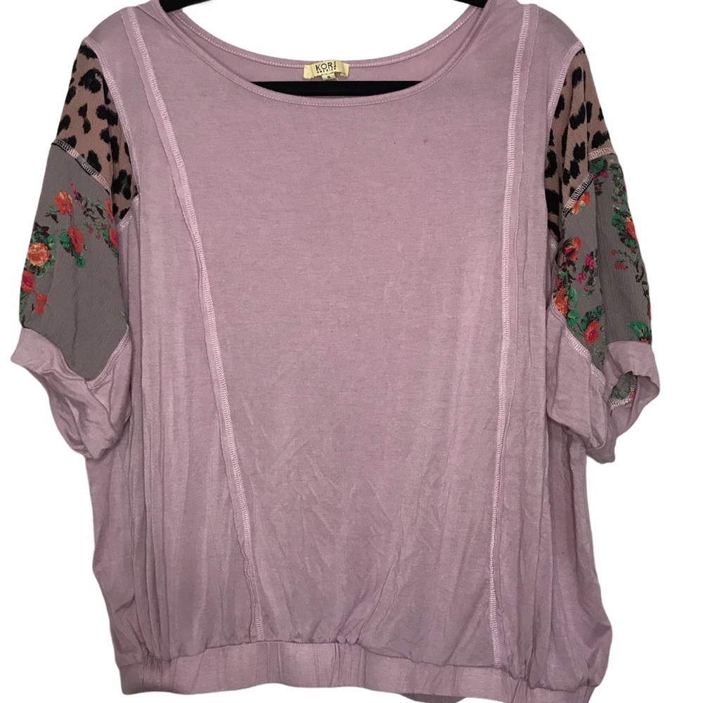 Kori America leopard and floral sleeve top - Picture 1 of 6